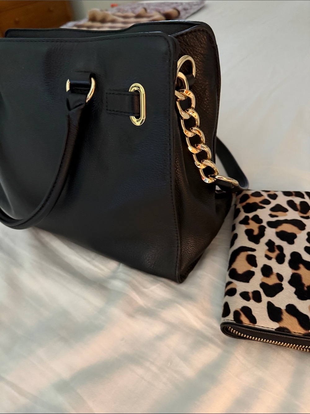 Michael Kors Leopard Print Tote with Matching Wallet - Black, Tan, Cream - Picture 9 of 9
